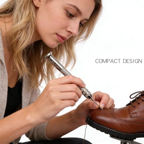 Copper Handle Sewing Awl Kit Leather Canvas Shoe Repair Tool with 4 Steel Needles 10 Fine Hole Needles DIY Craft (Pack of 1) in Kuwait