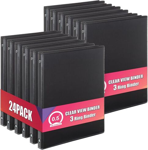 COMIX Heavy Duty 3 Ring Binder 1 inch with Clear View Cover, 1" Round Ring View Binder, PVC-Free, 200 Sheets Capacity of US Letter Size Paper, Office ＆ School Supplies, 12 Pack (Black) in Saudi Arabia