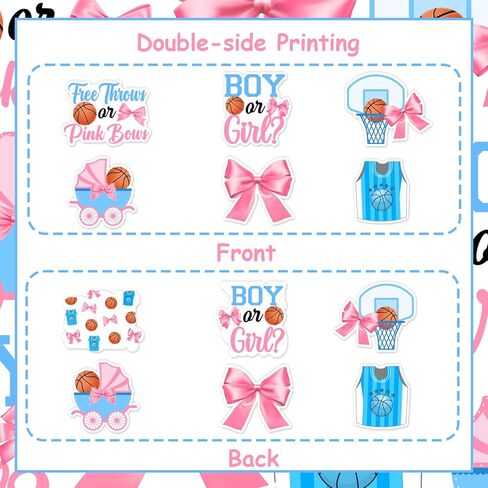 36 Pieces Free Throws or Pink Bows Gender Reveal Cupcake Toppers - Pink Blue Basketball or Bows Gender Reveal Cake Decorations, Double Sided Cupcakes for Sports Themed Baby Shower Party in Kuwait