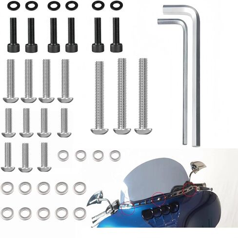 42Pcs Motorcycle Fairing Bolt Kit, Stainless Steel Batwing Windshield Trim Screw Bolt Kit for Harley Touring Street Glide Electra Glide Road Glide Ultra Limited and Tri Glide Models 1996-2025 in Saudi Arabia