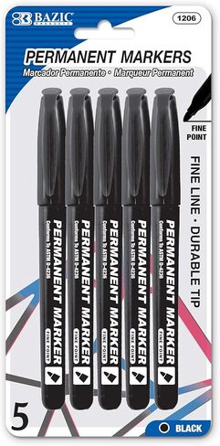 BAZIC Black Fine Tip Permanent Markers w/ Pocket Clip (5/Pack) in Kuwait