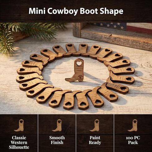 100PCS Miniature Cowboy Boot Decorations Mini Boots Wood Cutouts for DIY Crafts Ornaments Wedding Centerpieces Cowgirl Party Decor Western Accessories and Rustic Charm Embellishments in Saudi Arabia