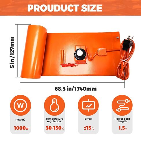 YJINGRUI 55Gal مسخن الطبل 68.5X10 بوصة 2000 واط معدن مسخن الزيت مع ترموستات 30-150 درجة مئوية 110 فولت in Kuwait