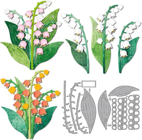MAYJOYDIY Lily of The Valley Layered Metal Die Cuts Flowers Cutting Dies Leaves Embossing Template Stems Carbon Steel Cutting Stencils for Card Making DIY Scrapbooking Album Handbook Gift Decoration in Kuwait