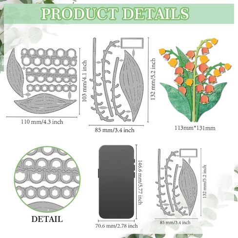 MAYJOYDIY Lily of The Valley Layered Metal Die Cuts Flowers Cutting Dies Leaves Embossing Template Stems Carbon Steel Cutting Stencils for Card Making DIY Scrapbooking Album Handbook Gift Decoration in Kuwait