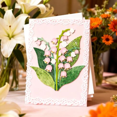 MAYJOYDIY Lily of The Valley Layered Metal Die Cuts Flowers Cutting Dies Leaves Embossing Template Stems Carbon Steel Cutting Stencils for Card Making DIY Scrapbooking Album Handbook Gift Decoration in Kuwait