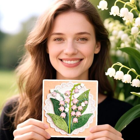 MAYJOYDIY Lily of The Valley Layered Metal Die Cuts Flowers Cutting Dies Leaves Embossing Template Stems Carbon Steel Cutting Stencils for Card Making DIY Scrapbooking Album Handbook Gift Decoration in Kuwait