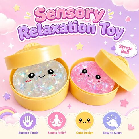 2 Pcs Dumpling Squishies, Colorful Glitter Dumplings Squishy Sensory Fidget Toy, Squeeze Dumpling Stocking Stuffers with Steamer Stretchy Toys for Boys,Girls,Teens in Saudi Arabia