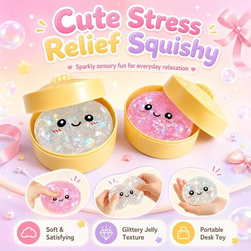 2 Pcs Dumpling Squishies, Colorful Glitter Dumplings Squishy Sensory Fidget Toy, Squeeze Dumpling Stocking Stuffers with Steamer Stretchy Toys for Boys,Girls,Teens in Saudi Arabia