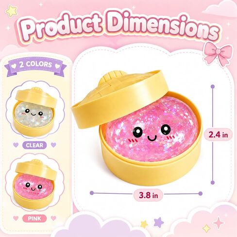 2 Pcs Dumpling Squishies, Colorful Glitter Dumplings Squishy Sensory Fidget Toy, Squeeze Dumpling Stocking Stuffers with Steamer Stretchy Toys for Boys,Girls,Teens in Saudi Arabia