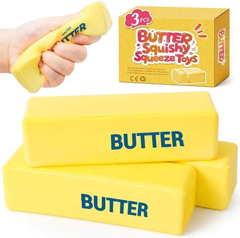 3 Packs Butter Squishy Slow Rising Squeeze Toys, Sensory Fidget Stress Relief Squishies,Soft Realistic Fidget Toys Anxiety Relief Party Favors Dumpling Squishy Butter for Kids＆Adult(Yellow) in Saudi Arabia
