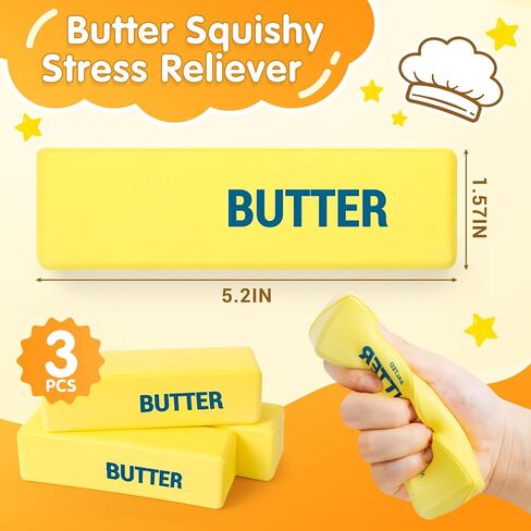 3 Packs Butter Squishy Slow Rising Squeeze Toys, Sensory Fidget Stress Relief Squishies,Soft Realistic Fidget Toys Anxiety Relief Party Favors Dumpling Squishy Butter for Kids＆Adult(Yellow) in Saudi Arabia