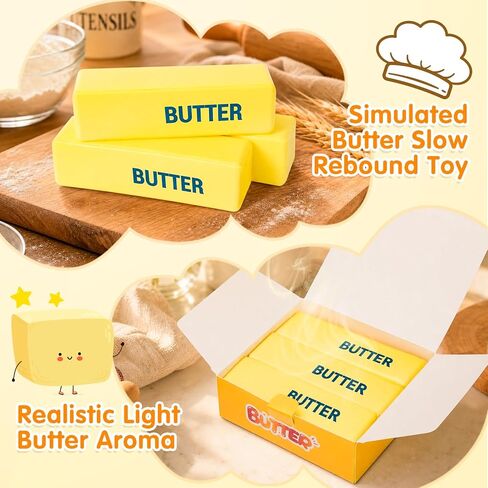 3 Packs Butter Squishy Slow Rising Squeeze Toys, Sensory Fidget Stress Relief Squishies,Soft Realistic Fidget Toys Anxiety Relief Party Favors Dumpling Squishy Butter for Kids＆Adult(Yellow) in Saudi Arabia