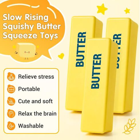 3 Packs Butter Squishy Slow Rising Squeeze Toys, Sensory Fidget Stress Relief Squishies,Soft Realistic Fidget Toys Anxiety Relief Party Favors Dumpling Squishy Butter for Kids＆Adult(Yellow) in Saudi Arabia