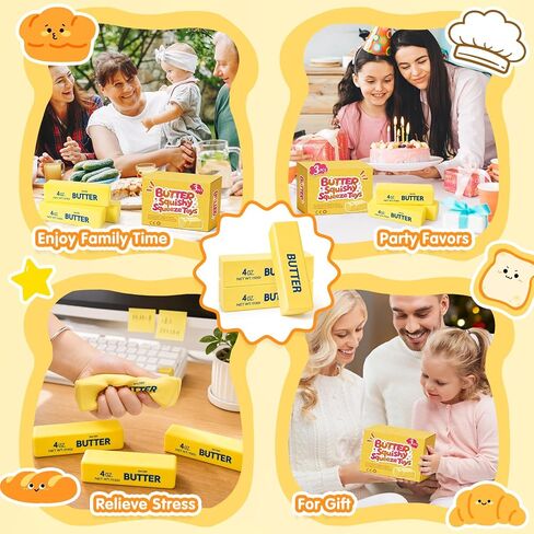 3 Packs Butter Squishy Slow Rising Squeeze Toys, Sensory Fidget Stress Relief Squishies,Soft Realistic Fidget Toys Anxiety Relief Party Favors Dumpling Squishy Butter for Kids＆Adult(Yellow) in Saudi Arabia