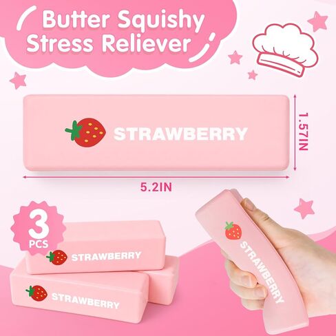 3 Packs Butter Squishy Slow Rising Squeeze Toys, Sensory Fidget Stress Relief Squishies,Soft Realistic Fidget Toys Anxiety Relief Party Favors Dumpling Squishy Butter for Kids＆Adult(Pink) in Saudi Arabia