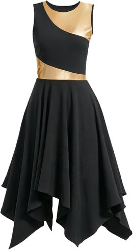 ORIDOOR Women's Praise Dance Dress with Sleeveless Metal Blocks an Irregular Hem Lyrical Worship Dance Costume in Saudi Arabia