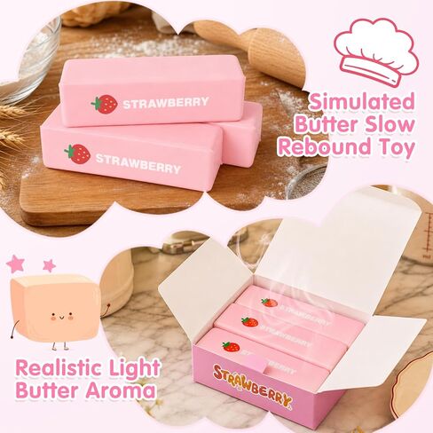 3 Packs Butter Squishy Slow Rising Squeeze Toys, Sensory Fidget Stress Relief Squishies,Soft Realistic Fidget Toys Anxiety Relief Party Favors Dumpling Squishy Butter for Kids＆Adult(Pink) in Saudi Arabia