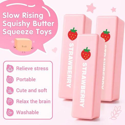 3 Packs Butter Squishy Slow Rising Squeeze Toys, Sensory Fidget Stress Relief Squishies,Soft Realistic Fidget Toys Anxiety Relief Party Favors Dumpling Squishy Butter for Kids＆Adult(Pink) in Saudi Arabia