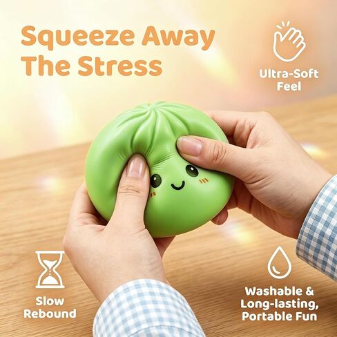 4 Pack Dumpling Squishy Stress Balls, Stress Relief Toys for Adults Boys Girls, Steamer Basket Design and Squeezable Bun with Cute Smile Face, Sensory Fidget Toys for Kids Party Favors Gifts in Saudi Arabia