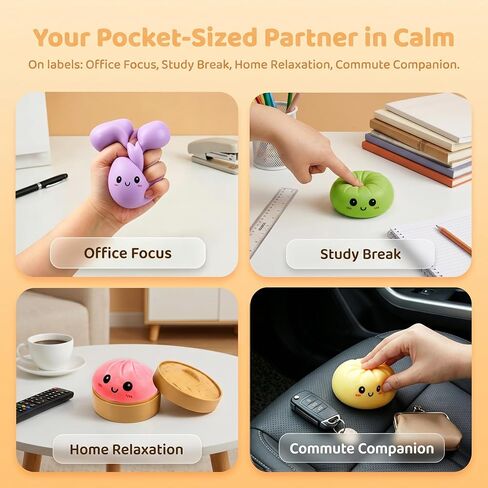 4 Pack Dumpling Squishy Stress Balls, Stress Relief Toys for Adults Boys Girls, Steamer Basket Design and Squeezable Bun with Cute Smile Face, Sensory Fidget Toys for Kids Party Favors Gifts in Saudi Arabia