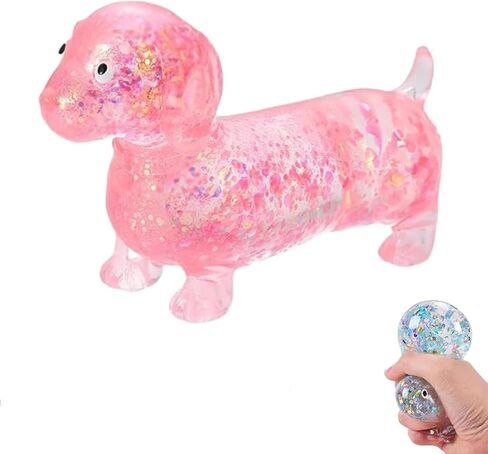 Dachshund Squishy Stress Toy,Glitter Dog Maltose Stress Ball, Slow Rise Fidget for Anxiety Relief, Soft Squeeze Desk Gadget for Home Office Travel (Pink) in Saudi Arabia