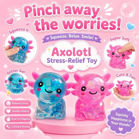 2packs Axolotl Squishy Toy، Glitter Fidget Toys لطيف Axolotl الإجهاد تخفيف الضغط لعبة هدايا للأطفال الشباب البالغين، هدايا الحفلات Squishies Toys (bluepink) in Kuwait