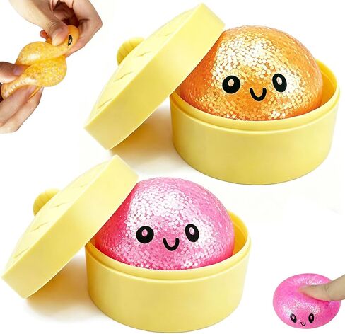 2 Pcs 2.2" Mini Glitter Dumpling Squishy, Dumpling Squishy Mystery Box, Colorful Dumplings Stress Balls Fidget Sensory Toys, Stress Relief Squeeze Fidget Toy for Kids Adults(Pink+glod) in Saudi Arabia
