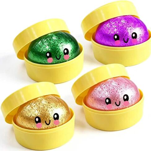 2 Pcs 2.2" Mini Glitter Dumpling Squishy, Dumpling Squishy Mystery Box, Colorful Dumplings Stress Balls Fidget Sensory Toys, Stress Relief Squeeze Fidget Toy for Kids Adults(Pink+glod) in Saudi Arabia