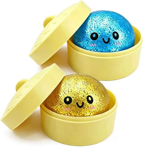 2 Pcs 2.2" Mini Glitter Dumpling Squishy, Dumpling Squishy Mystery Box, Colorful Dumplings Stress Balls Fidget Sensory Toys, Stress Relief Squeeze Fidget Toy for Kids Adults(Pink+glod) in Saudi Arabia