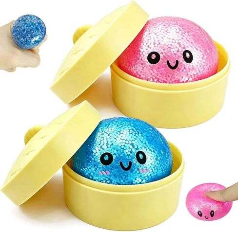 2 Pcs 2.2" Mini Glitter Dumpling Squishy, Dumpling Squishy Mystery Box, Colorful Dumplings Stress Balls Fidget Sensory Toys, Stress Relief Squeeze Fidget Toy for Kids Adults(Pink+glod) in Saudi Arabia