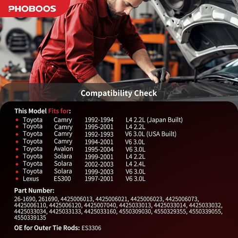 مجموعة رف وترس التوجيه الهيدروليكي من PHOBOOS متوافقة مع Toyota Camry 1997-2001، Avalon 1997-2004 وLexus ES300 1997-2001، مع نهايات قضيب التعادل الخارجي، ملاءمة مباشرة، المرجع. 26-1690، ES3306 in Kuwait