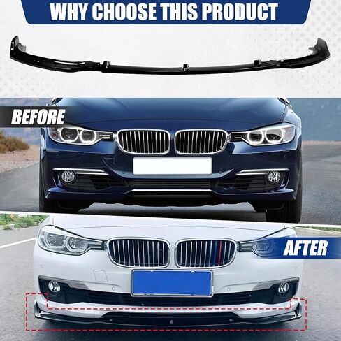 Front Bumper Lip Compatible with 2013-2018 BMW F30 F31 Base 318i 320i 328d 330e 330i 340i, Gloss Black ABS Air Splitter Chin Body Kit OEM Style in Saudi Arabia