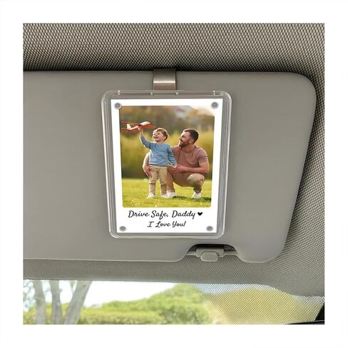 BESULEN Car Sun Visor Photo Holder, Drive Safe Daddy I Love You Magnetic Personalized Acrylic Picture Frame, Decorate Your Vehicle Photo Display Clip, Universal Automotive Accessories in Kuwait