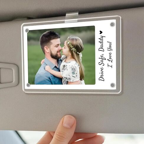 BESULEN Car Sun Visor Photo Holder, Drive Safe Daddy I Love You Magnetic Personalized Acrylic Picture Frame, Decorate Your Vehicle Photo Display Clip, Universal Automotive Accessories in Kuwait