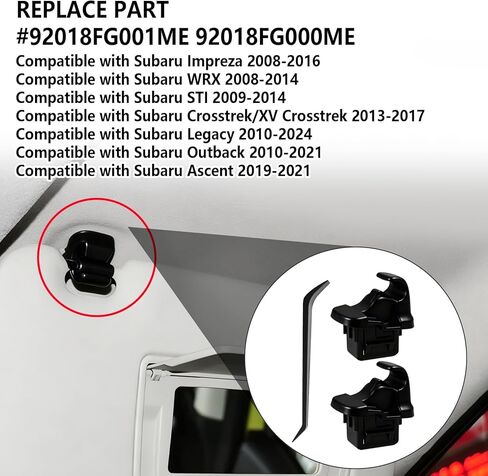 2 Pack Sun Visor Holder Clip Replacement Compatible with Subaru Impreza WRX/STI Crosstrek Legacy Outback Ascent, ABS Construction Sunvisor Inner Clips Holder Hook, OEM #92018FG001ME (Black) in Saudi Arabia