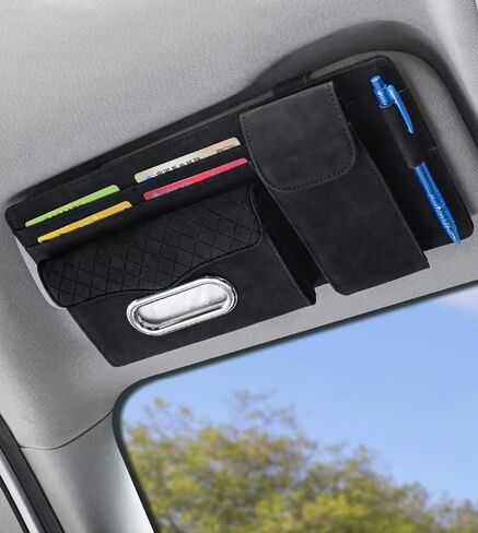 Multifunctional Car Visor Organizer (Suede leather - Black) in Kuwait