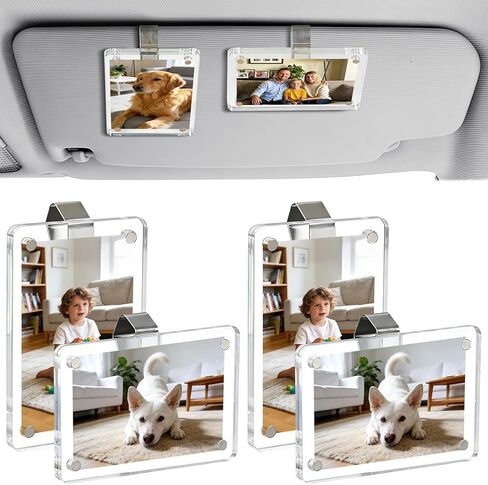 4 Pack Car Picture Holder, 2.36"x3.5" Acrylic Car Visor Photo Clip, Magnetic Picture Frame Clear Car Photo Holder Personalized Car Accessories, Suitable for Adding Family, Personal Photos in Saudi Arabia