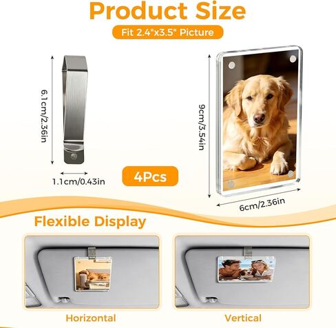 4 Pack Car Picture Holder, 2.36"x3.5" Acrylic Car Visor Photo Clip, Magnetic Picture Frame Clear Car Photo Holder Personalized Car Accessories, Suitable for Adding Family, Personal Photos in Saudi Arabia
