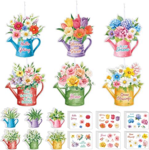 Funrous 36 مجموعات الربيع الحرفية مجموعات DIY زخرفة سقي يمكن ملصق الحرفية زهرة التوليب ورقة زهرة حزب شنقا ديكور للمنزل ديكور الأزهار لشجرة الربيع الفصول الدراسية حديقة الديكور بلوم حزب Vbs in Kuwait