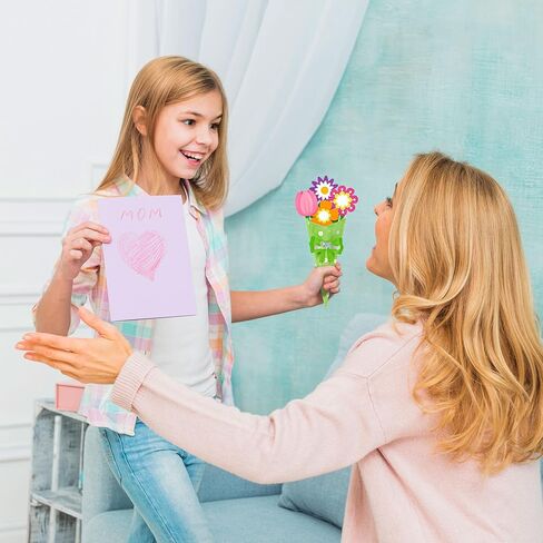 80UncleKimby 32PCS Mothers Day Crafts for Kids Flower Bouquet Kit DIY Teacher Appreciation Week Thankful Gift School Classroom Activities(Green Blue Purple Paper) in Kuwait