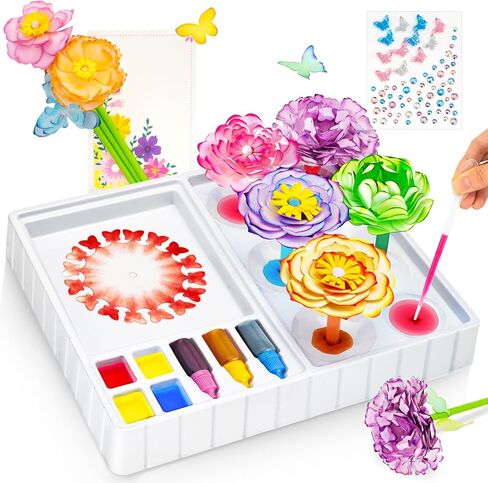 DoodleDoo Paper Flower Craft Kit, Arts and Crafts Flower Science Kit, DIY Magic Color Changing Paper Flowers Kit for Kids Ages 6-11, Educational Gift for Girls, Gift for Birthday Mother's Day in Saudi Arabia