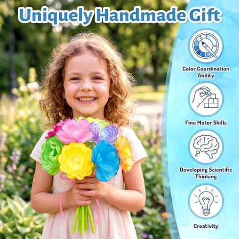 DoodleDoo Paper Flower Craft Kit, Arts and Crafts Flower Science Kit, DIY Magic Color Changing Paper Flowers Kit for Kids Ages 6-11, Educational Gift for Girls, Gift for Birthday Mother's Day in Saudi Arabia
