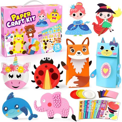 Toylink Arts and Crafts for Kids 3-10, 20 Paper Plate Animal Art Set with Stickers & Decorations, Motor Skills STEAM Toys for Classroom Birthday Activities, Mess-Free DIY Projects for Toddlers in Saudi Arabia