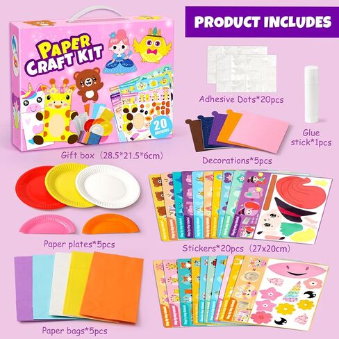 Toylink Arts and Crafts for Kids 3-10, 20 Paper Plate Animal Art Set with Stickers & Decorations, Motor Skills STEAM Toys for Classroom Birthday Activities, Mess-Free DIY Projects for Toddlers in Saudi Arabia