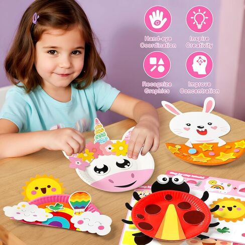 Toylink Arts and Crafts for Kids 3-10, 20 Paper Plate Animal Art Set with Stickers & Decorations, Motor Skills STEAM Toys for Classroom Birthday Activities, Mess-Free DIY Projects for Toddlers in Saudi Arabia