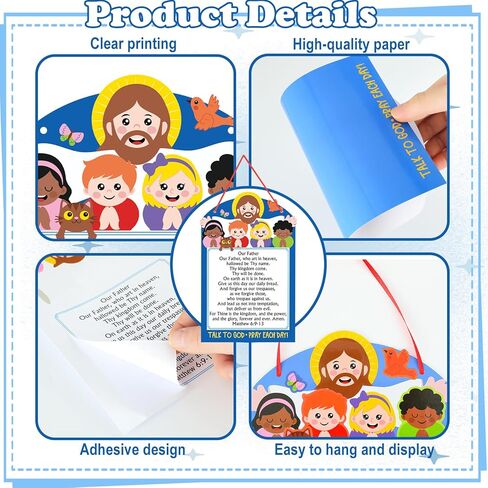Motipuns 24 مجموعة من أدوات الصلاة الربانية للأطفال DIY زخارف لافتات دينية معلقة مع ملصقات وخيوط حمراء لمدرسة الأحد VBS حرف الكتاب المقدس للفصل الدراسي أو نشاط الحفلات المسيحية in Kuwait