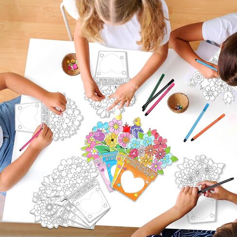 Qpout 24 Pack Mothers Day DIY Flower Photo Frame Craft Kits for Kids with 24 Watercolor Pens Paper Picture Frame Decorating Kit for Classroom Activities Party Crafts and Mothers Day Gifts in Kuwait