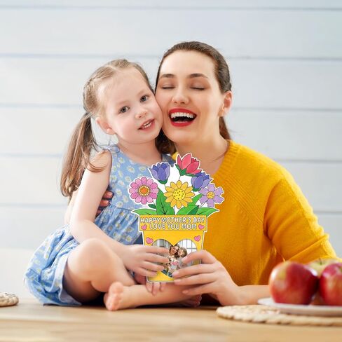 Qpout 24 Pack Mothers Day DIY Flower Photo Frame Craft Kits for Kids with 24 Watercolor Pens Paper Picture Frame Decorating Kit for Classroom Activities Party Crafts and Mothers Day Gifts in Kuwait