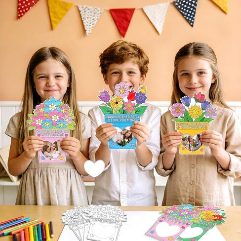 Qpout 24 Pack Mothers Day DIY Flower Photo Frame Craft Kits for Kids with 24 Watercolor Pens Paper Picture Frame Decorating Kit for Classroom Activities Party Crafts and Mothers Day Gifts in Kuwait